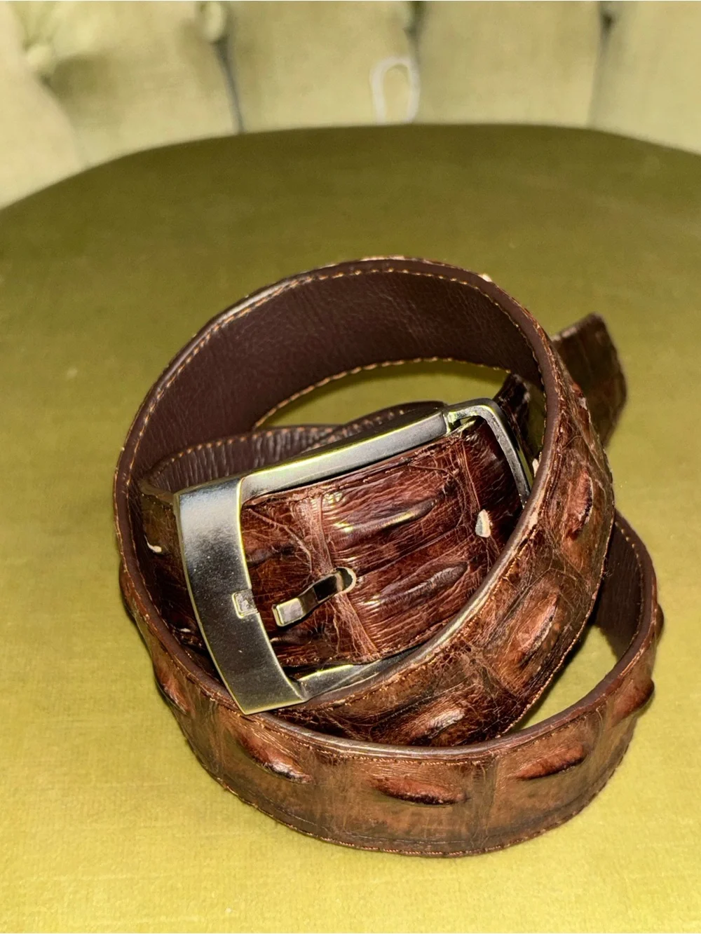 Genuine Exotic Horned Caiman  Western Belt with Buckle - Brown 36